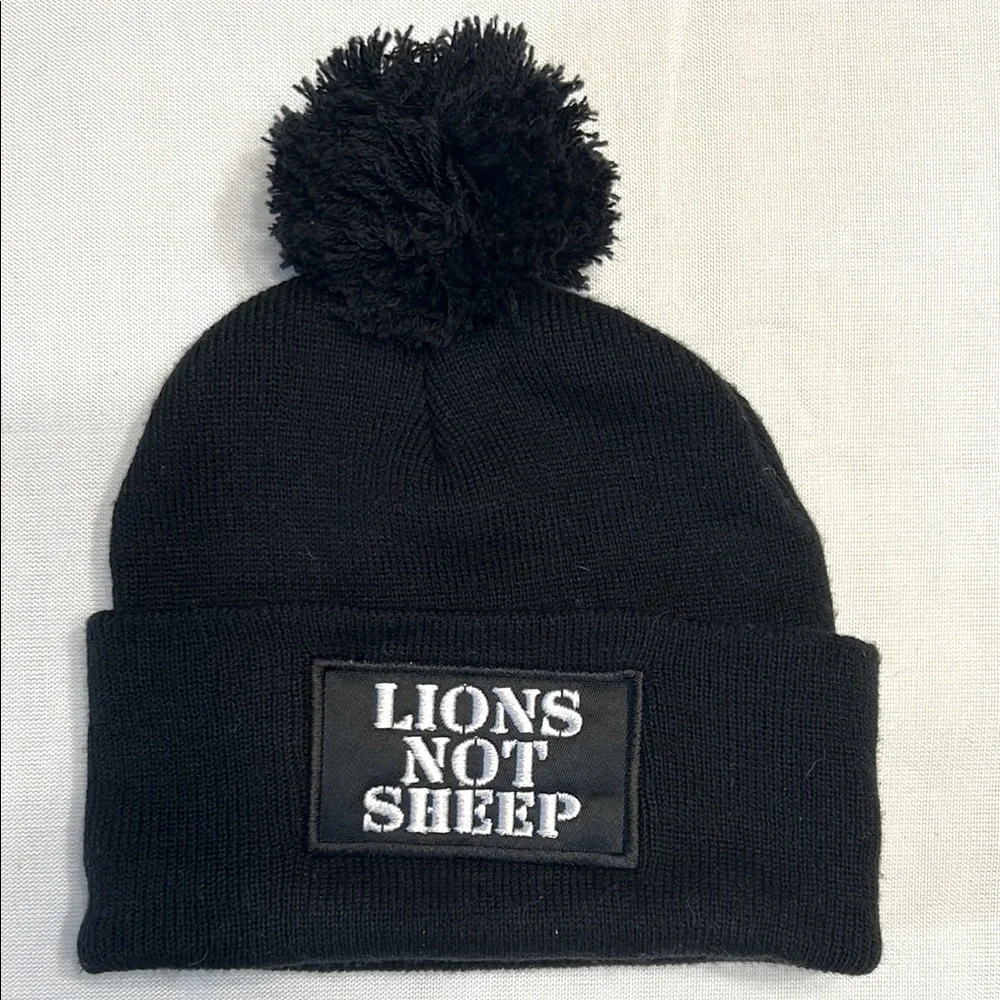 LIONS NOT SHEEP Black Beanie with Pom Pom - Picture 1 of 6